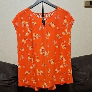 Maurices Orange Floral Lattice-Back Top
